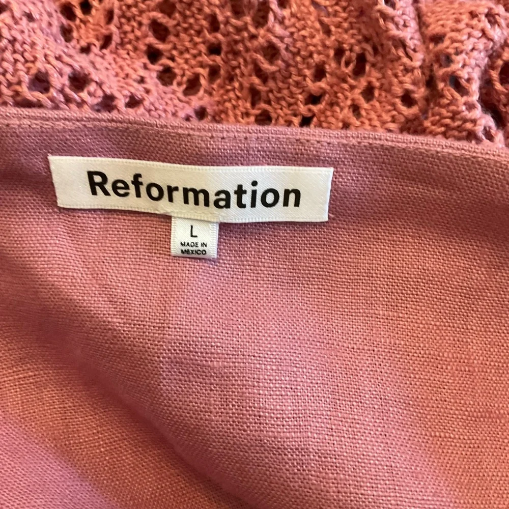 Reformation Linen 2pc Set  Aubree Dress @ Cardi Mini matching crochet cardigan L